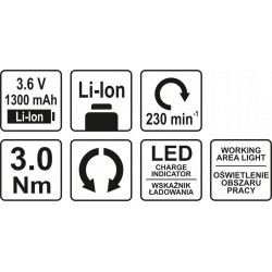 YATO WKRĘTARKA MINI AKUMULATOROWA PROSTA ŁAMANA LED USB 3,6V 1,3Ah + BITY