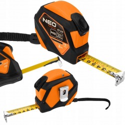 NEO MIARA ZWIJANA STALOWA 3m X16mm AUTO BLOKADA PRZYCISK STOP MAGNES 67-231