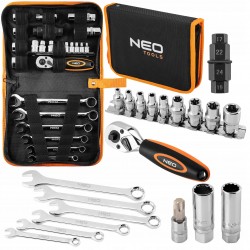 NEO ZESTAW NARZĘDZI DO MOTOCYKLA KLUCZE PŁASKIE NASADKI 25 EL. ETUI 10-500