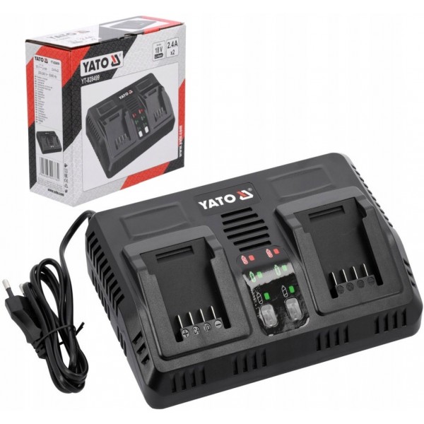 YATO ŁADOWARKA PODWÓJNA DO AKUMULATORÓW SYSTEMU 18V 2.2A YT-828499 BATERII YATO ŁADOWARKA PODWÓJNA DO AKUMULATORÓW SYSTEMU 18V 2.2A YT-828499 BATERII