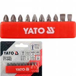 YATO ZESTAW KOŃCÓWKI WKRĘTAKOWE 25 MM MIX 10 SZTUK UCHWYT 6-KĄTNY YT-0482