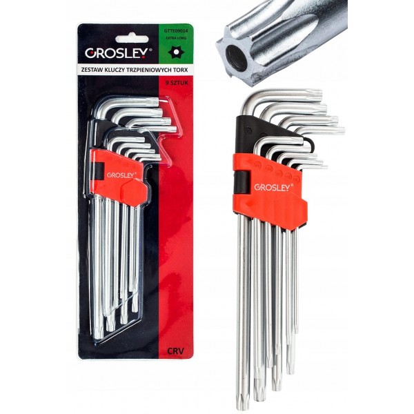 GROSLEY ZESTAW KLUCZY TRZPIENIOWYCH TORX EXTRA DŁUGICH - 9 SZT CLIP GR54009 GROSLEY ZESTAW KLUCZY TRZPIENIOWYCH TORX EXTRA DŁUGICH - 9 SZT CLIP GR54009