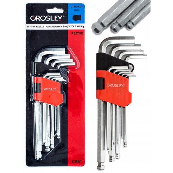GROSLEY ZESTAW KLUCZY TRZPIENIOWYCH 6-KĄTNYCH Z KULKĄ DŁUGICH 9SZT GR54005 GROSLEY ZESTAW KLUCZY TRZPIENIOWYCH 6-KĄTNYCH Z KULKĄ DŁUGICH 9SZT GR54005