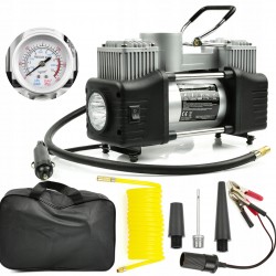 KOMPRESOR SAMOCHODOWY Z MANOMETRTEM 12V POMPKA SPRĘŻARKA 250W + NASADKI LED