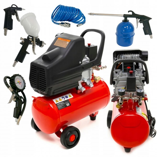 KOMPRESOR OLEJOWY SPRĘŻARKA 24L 230V 8BAR 205L/MIN + ZESTAW NARZĘDZI 6w1 KOMPRESOR OLEJOWY SPRĘŻARKA 24L 230V 8BAR 205L/MIN + ZESTAW NARZĘDZI 6w1