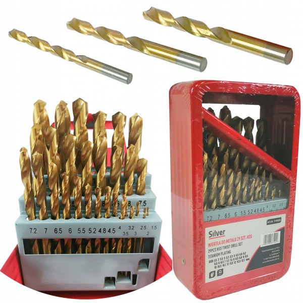 KOMPLET ZESTAW WIERTŁA DO METALU 29ELE TYTANOWANE 1.5-12.7mm WALIZKA S10424 KOMPLET ZESTAW WIERTŁA DO METALU 29ELE TYTANOWANE 1.5-12.7mm WALIZKA S10424