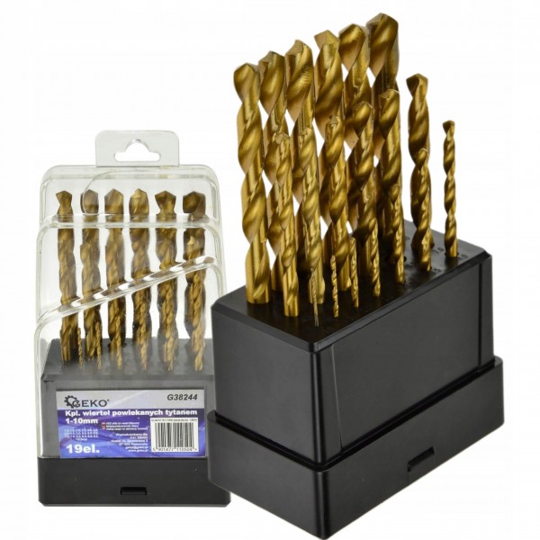 GEKO ZESTAW KOMPLET WIERTŁA DO METALU ZESTAW 19SZT 1,0-10MM TYTANOWE G38244 GEKO ZESTAW KOMPLET WIERTŁA DO METALU ZESTAW 19SZT 1,0-10MM TYTANOWE G38244