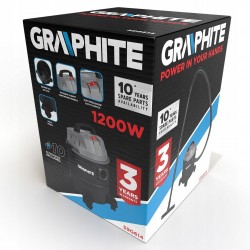 GRAPHITE ODKURZACZ PRZEWYSŁOWY WZRSZTATOWY BUDOWLANY 1200W 20L + AKCESORIA