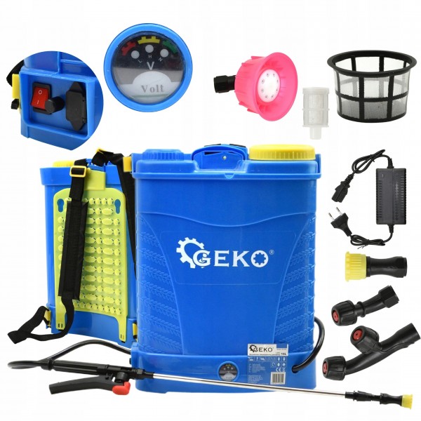 GEKO OPRYSKIWACZ AKUMULATOROWY PLECAKOWY 16L AKUMULATOR 12V 12Ah + 4 DYSZE GEKO OPRYSKIWACZ AKUMULATOROWY PLECAKOWY 16L AKUMULATOR 12V 12Ah + 4 DYSZE