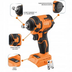 NEO KLUCZ UDAROWY BEZSZCZOTKOWY 18V 350Nm 1/2" ENERGY+ COMPACT 04-613