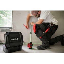 PRO LASER KRZYŻOWY AKUMULATOROWY WIELOLINIOWY ZIELONY 4x360° 30m AQ4DG + ST