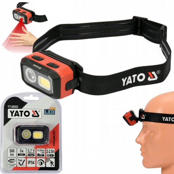 YATO LATARKA CZOŁOWA LED NA AKU I BATERIE CZUJNIK RUCHU 500LM IP54 YT-08593