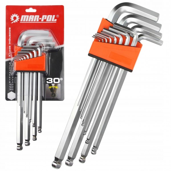 MAR-POL ZESTAW KLUCZE IMBUSOWE IMBUS 1.5-14mm 12PCS "DŁUGIE" Z KULKĄ M66432 MAR-POL ZESTAW KLUCZE IMBUSOWE IMBUS 1.5-14mm 12PCS "DŁUGIE" Z KULKĄ M66432