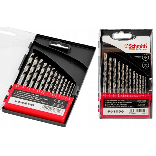 SCHMITH ZESTAW WIERTEŁ DO METALU HSS STALI TWORZYW 13SZT WIERTŁA 1,5-6,5MM SCHMITH ZESTAW WIERTEŁ DO METALU HSS STALI TWORZYW 13SZT WIERTŁA 1,5-6,5MM