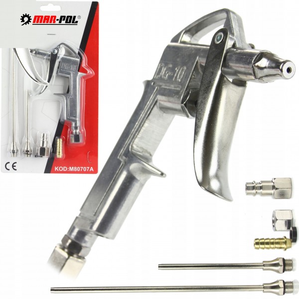 PISTOLET DO PRZEDMUCHIWANIA Z RURKĄ + WYMIENNE KOŃCÓWKI ALUMINIUM M80707A PISTOLET DO PRZEDMUCHIWANIA Z RURKĄ + WYMIENNE KOŃCÓWKI ALUMINIUM M80707A