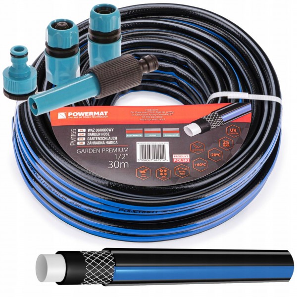 POWERMAT WĄŻ OGRODOWY GARDEN PREMIUM 4 WARSTWOWY 25 BAR 1/2" 30M +ZŁĄCZKI POWERMAT WĄŻ OGRODOWY GARDEN PREMIUM 4 WARSTWOWY 25 BAR 1/2" 30M +ZŁĄCZKI