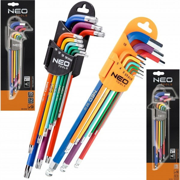 ZESTAW NEO KLUCZE IMBUS TORX KOMPLET DŁUGIE KOLOROWE IMBUSOWE 18 SZTUK ZESTAW NEO KLUCZE IMBUS TORX KOMPLET DŁUGIE KOLOROWE IMBUSOWE 18 SZTUK