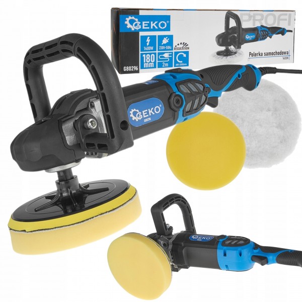 GEKO POLERKA SZLIFIERKA SAMOCHODOWA Z REGULACJĄ 1400W 180MM + GĄBKI G80296 GEKO POLERKA SZLIFIERKA SAMOCHODOWA Z REGULACJĄ 1400W 180MM + GĄBKI G80296