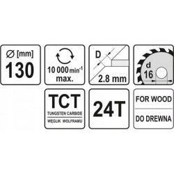 YATO PIŁA PILARKA TARCZOWA TARCZA WIDIOWA DO DREWNA 130X24TX16 MM YT-6050
