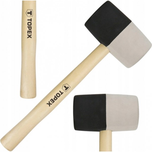 TOPEX MŁOTEK GUMOWY 63 MM 680 G, CZARNO-BIAŁA GUMA DREWNIANY TRZONEK 02A355 TOPEX MŁOTEK GUMOWY 63 MM 680 G, CZARNO-BIAŁA GUMA DREWNIANY TRZONEK 02A355