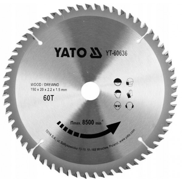 YATO TARCZA WIDIOWA DO DREWNA DLA YT-82150 190X60TX20MM WĘGLIK YT-60636
