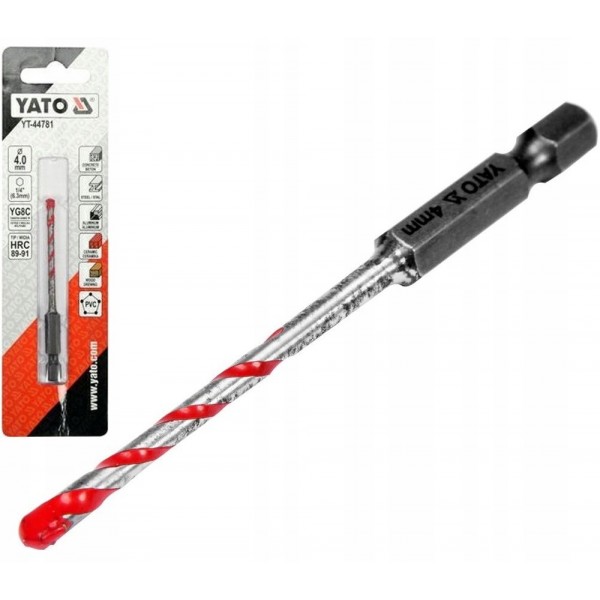YATO WIERTŁO UNIWERSALNE 4MM SZEŚCIOKĄTNY UCHWYT HEX 1/4" YT-44781 YATO WIERTŁO UNIWERSALNE 4MM SZEŚCIOKĄTNY UCHWYT HEX 1/4" YT-44781