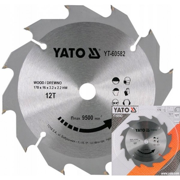 YATO TARCZA WIDIOWA DO DREWNA I M. DREWNOPOCHODNYCH 170X12TX16MM YT-60582