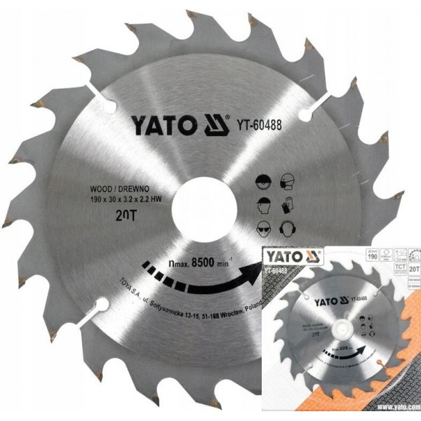YATO PROFESJONALNA TARCZA TNĄCA WIDIOWA DO DREWNA 190x20Tx30mm YT-60488