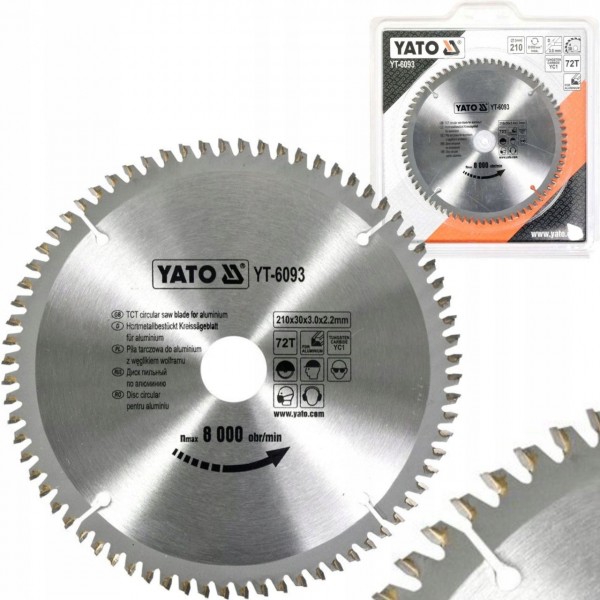 YATO PIŁA TARCZOWA TARCZA WIDIOWA DO ALUMINIUM 210 x 30mm 72-ZĘBY YT-6093
