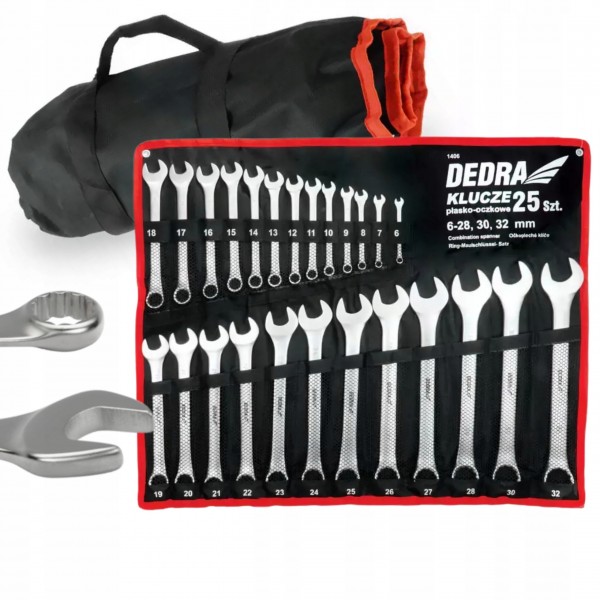 DEDRA ZESTAW KLUCZE PŁASKO-OCZKOWE 25 szt. CRV 6-32mm PŁACHTA 1406 PŁASKIE DEDRA ZESTAW KLUCZE PŁASKO-OCZKOWE 25 szt. CRV 6-32mm PŁACHTA 1406 PŁASKIE