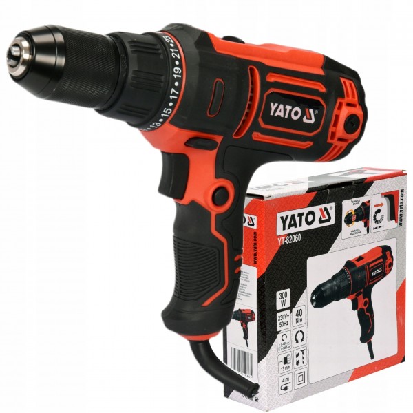 YATO WIERTARKO WKRĘTARKA 300W ELEKTRYCZNA 40Nm SPRZĘGŁO sieciowa YT-82060 YATO WIERTARKO WKRĘTARKA 300W ELEKTRYCZNA 40Nm SPRZĘGŁO sieciowa YT-82060