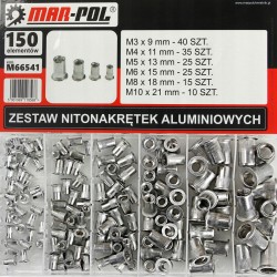KOMPLET ZESTAW NITONAKRĘTEK ALUMINIOWYCH 150 ELEMENTÓW MOCNE + ETUI M66541