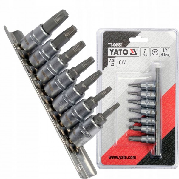 YATO ZESTAW BITÓW DO ODKRĘCANIA USZKODZONYCH ŚRUB TORX SPIRALNE YT-04581 YATO ZESTAW BITÓW DO ODKRĘCANIA USZKODZONYCH ŚRUB TORX SPIRALNE YT-04581