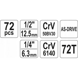 YATO ZESTAW 72el KLUCZE NASADOWE NASADKI YT-38782 + PŁASKO OCZKOWE 6-22mm