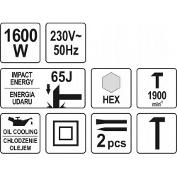 YATO MŁOT WYBURZENIOWY 65J CHŁODZONY OLEJEM YT-82001 HEX 1600W CEGŁA ŻELBET