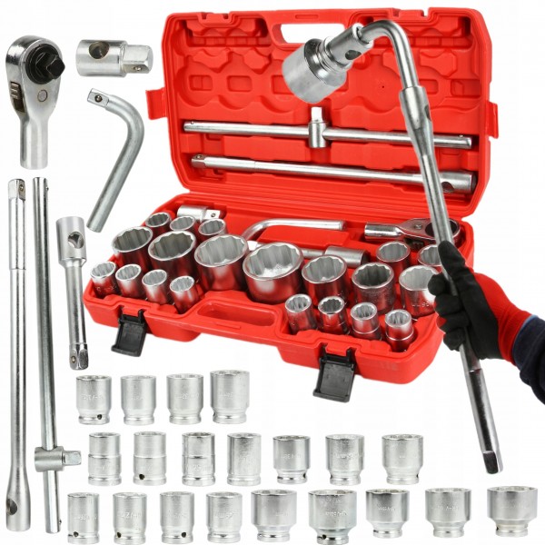 KOMPLET KLUCZY NASADOWYCH 26PCS 3/4"&1" 21-65mm 12-KĄTNYCH WALIZKA M58251