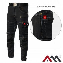 SPODNIE ROBOCZE JEANS STRETCH JEANSOWE SLIMOWANE ODBLASK BHP ELASTYCZNE S