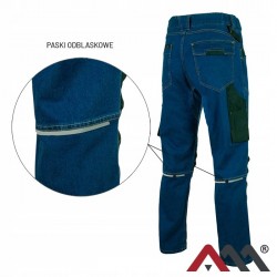SPODNIE ROBOCZE JEANS STRETCH JEANSOWE SLIMOWANE ODBLASK BHP ELASTYCZNE L