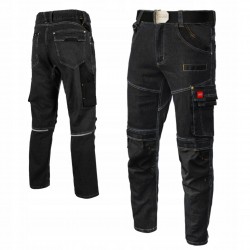 SPODNIE ROBOCZE JEANS STRETCH JEANSOWE SLIMOWANE ODBLASK BHP ELASTYCZNE L
