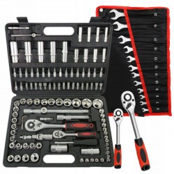 ZESTAW NARZĘDZIOWY 108el KLUCZY KLUCZE NASADOWE + PŁASKO OCZKOWE 6-22mm 12e