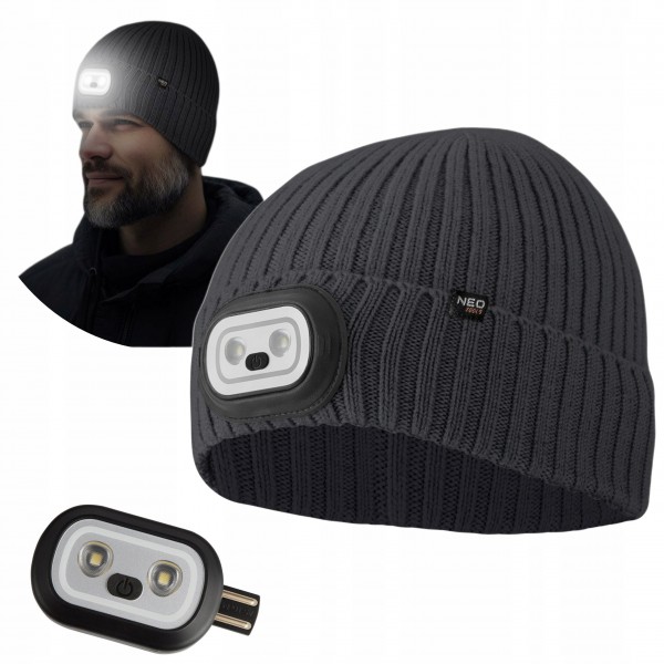 NEO CZAPKA ROBOCZA Z LATARKĄ LED RGB CZOŁÓWKA 4 TRYBY ZIMOWA GRAFIT 81-627 NEO CZAPKA ROBOCZA Z LATARKĄ LED RGB CZOŁÓWKA 4 TRYBY ZIMOWA GRAFIT 81-627