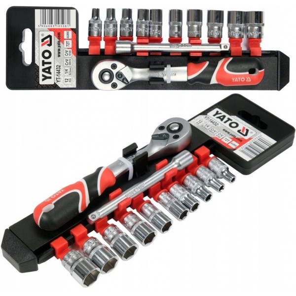 YATO ZESTAW KOMPLET NASADEK Z AKCESORIAMI 1/4",12 CZĘŚCI 72T YT-14432 YATO ZESTAW KOMPLET NASADEK Z AKCESORIAMI 1/4",12 CZĘŚCI 72T YT-14432