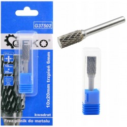 GEKO FREZ PILNIK DO METALU Z WĘGLIKA WOLFRAMU 10X20MM TRZPIEŃ 6MM KWADRAT