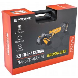 POWERMAT SZLIFIERKA KĄTOWA 2xAKUMULATOR 4Ah 21V WALIZKA +10 TARCZ SZK-4AHM