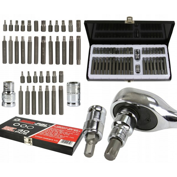 ZESTAW BITÓW KLUCZE IMBUS TORX SPLINE 40 SZTUK KASETA METAL TWARDE M66410