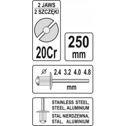 YATO NITOWNICA STANDARD DO NITÓW ZRYWALNYCH 2,4-4,8MM DWIE SZCZĘKI YT-36007