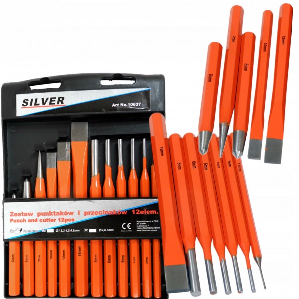 SILVER KOMPLET ZESTAW WYBIJAKÓW WYBIJAKI PRZECINAKI 12 SZT CLIP S10637 SILVER KOMPLET ZESTAW WYBIJAKÓW WYBIJAKI PRZECINAKI 12 SZT CLIP S10637