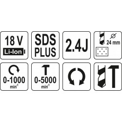 YATO MŁOTOWIERTARKA 18V AKU. WIERTARKA MŁOT 2,4J UDAROWY 3 FUNKCJE SDS PLUS