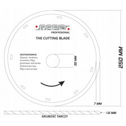 TARCZA DIAMENTOWA 250x1.6x30.0 GŁADKA RAPID BRAK POSZARPANYCH BRZEGÓW 08717