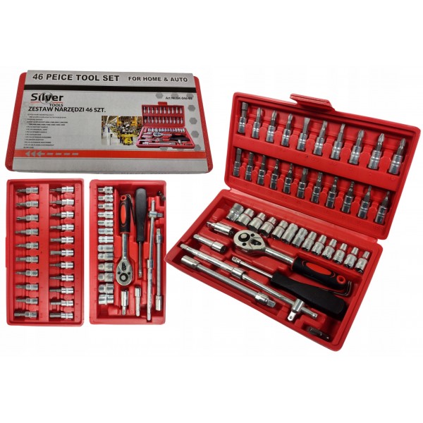 ZESTAW KLUCZY NASADOWYCH BITY ELEMENTÓW KLUCZE NASADOWE TORX 46el SK-046-01